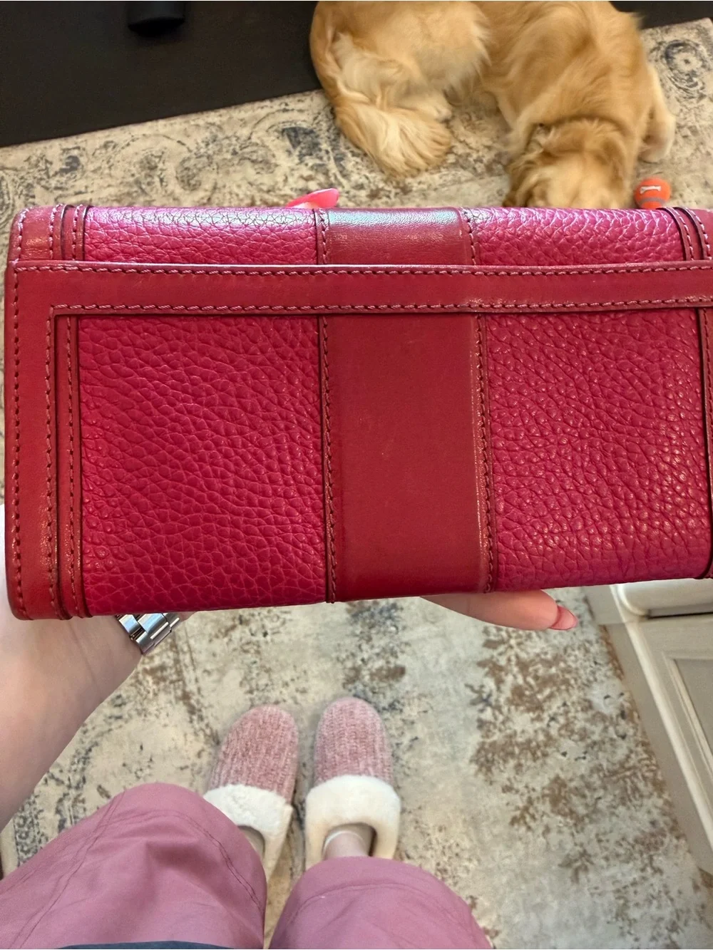 Burberry Pink and Burgundy Leather Continental Wallet